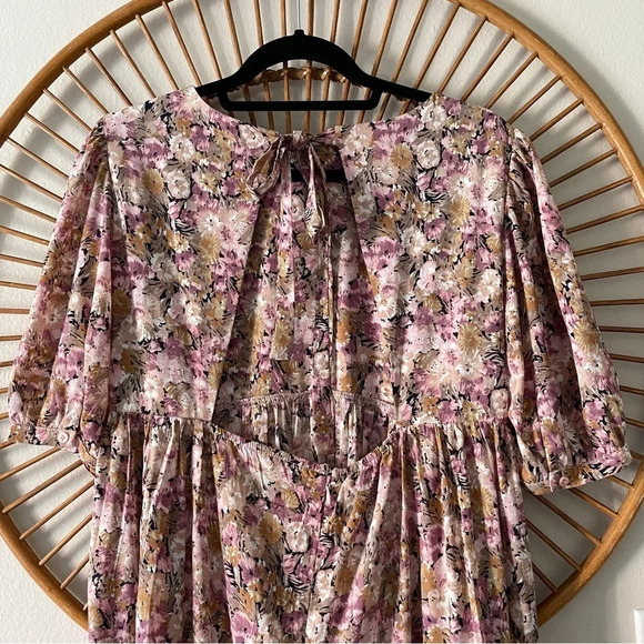 En Saison Jocelyn Floral Midi Dress Open Back Tiered Pink Size Small - Picture 3 of 10